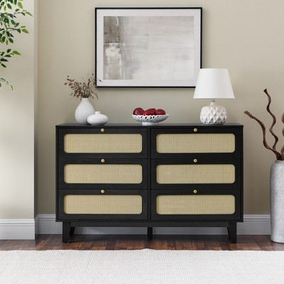 KTMBDW 6 Drawers Dresser, 52" Wide Modern Chest of Drawers, Dresser TV Stand, Wood Drawer Organizer for Bedroom, Living Room, Hallway