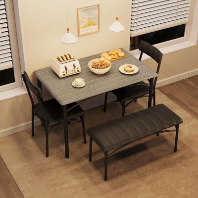 4-Piece Rectangular Dining Set - Wood Table & Upholstered Bench for Small Spaces, Kitchen/Apartment