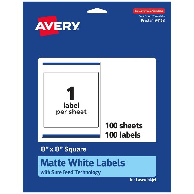 Avery Matte White Square Labels, 8" x 8"