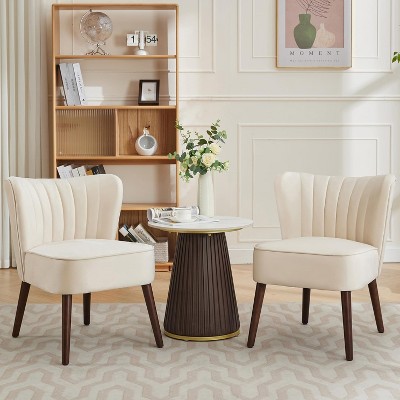Velvet Accent Chair Set of 2, Soft Upholstered Living Room Chair with Solid Wood Legs, Armless Lounge Chair