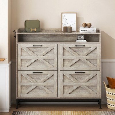ORRD Grey Shoe Cabinet with Flip Doors, Large Capacity Entryway Storage Organizer with Anti-Tip Design for Hallway & Balcony