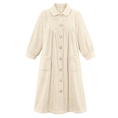 Collections Etc Plush Fleece Button Front Robe with Pockets, Collar