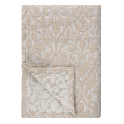Cotton Blend Medium Weight Matelasse Weave Floral Scroll Coverlet by Blue Nile Mills