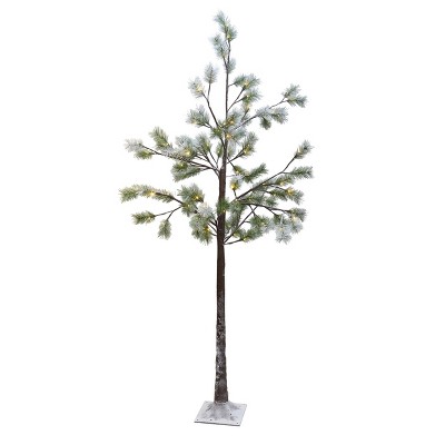 Season's Designs 6 Ft Snowy Pine Needle Branch Tree with Base Christmas Decor, Green Plastic for Indoor/Outdoor Use, Ground Freestanding, Plug-In with