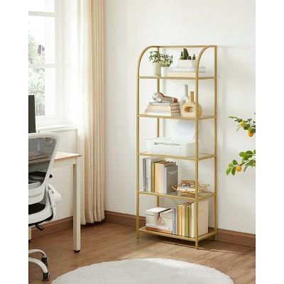LEDREM 5-Tier Bookshelf Display Shelf with Tempered Glass, Stylish Storage Rack Shelf for Home and Office