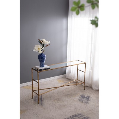 Antique Gold Mirrored Top Console Table, Elegant Entryway & Hallway Sofa Table