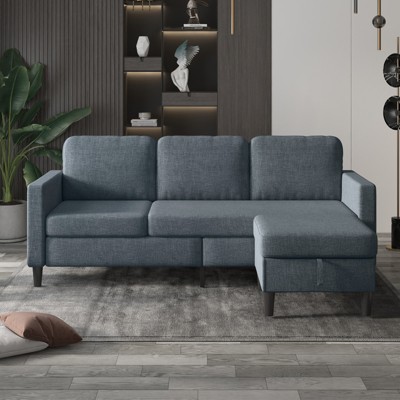 Mjkone 3-Seat Convertible L-Shaped Sectional Sofa w/ Reversible Storage Ottoman & Cup Holders - Modern, Space-Saving for Living Room/Office