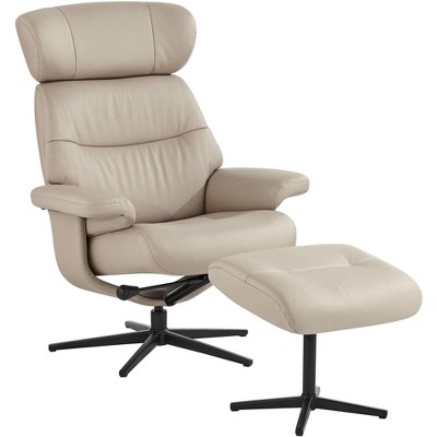 BenchMaster Bruce Mushroom Faux Leather Recliner Chair Modern with Ottoman Footrest Ergonomic Manual Reclining Swivel for Bedroom