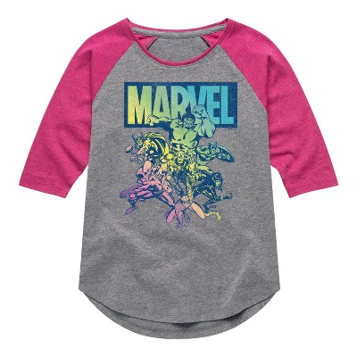 Girls' - Marvel - Avengers Group Rainbow Shirt Tail Raglan Graphic T-shirt