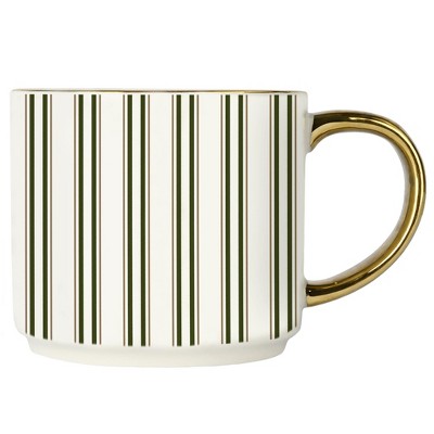 Green Stripe 14oz. Gold Handle Coffee Mug