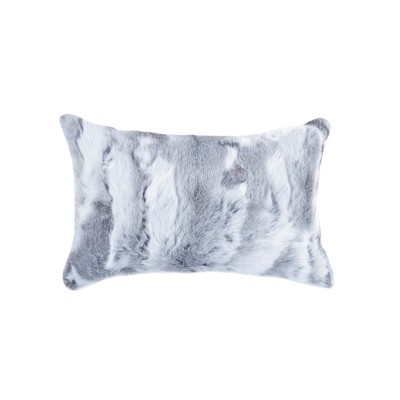 HomeRoots Set of Two 12" X 20" Gray Rabbit Natural Fur Throw Pillow
