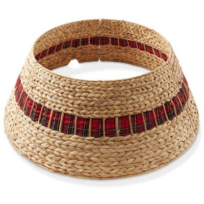 Casafield Christmas Tree Collar, Woven Hyacinth Farmhouse Tree Base Cover with Cord Cut Out