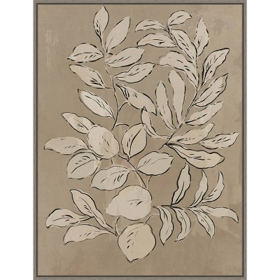 23" x 30" Leaves Sketches II by Asia Jensen Framed Canvas Wall Art Print - Amanti Art: Modern Botanical Lithograph, Polystyrene Frame