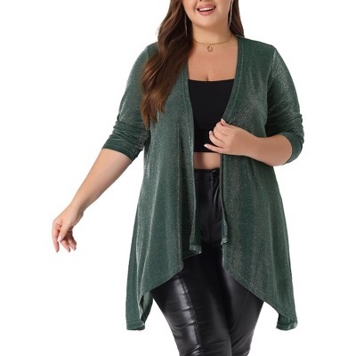 Agnes Orinda Women's Plus Size Velvet Sequin Sparkly Party Long Sleeve Lightweight Cardigans