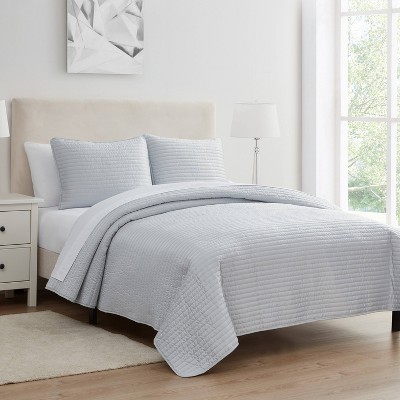 VCNY 3pc Home Serenity Textured Striped Quilt Set Gray