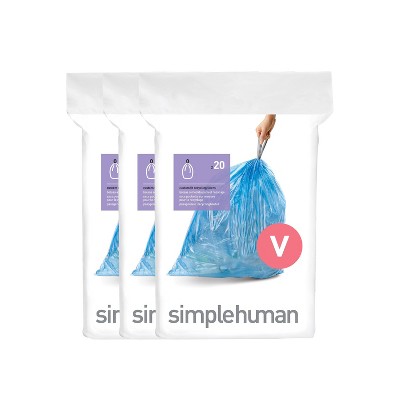 simplehuman 16-18L Code V Custom Fit Kitchen Recycling Trash Bag Liners 3 Quick-Dispense Packs - 60ct: Heavy Duty, Drawstring, Tall Kitchen, Blue