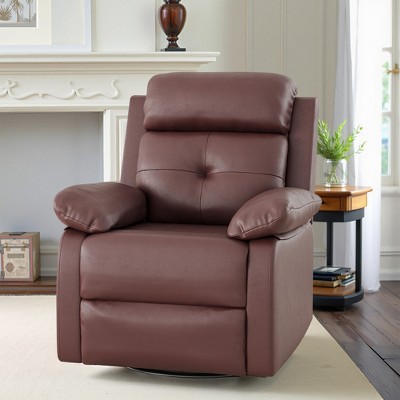 MAYEERTY Brown Small Swivel Rocker Recliner Space Saving Design for Women Fits Bedroom Living Room