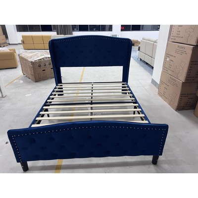 Bed Frame with Tufted Wingback Headboard Elegant Upholstered Bed Frame , Noise-Free, Easy Assembly