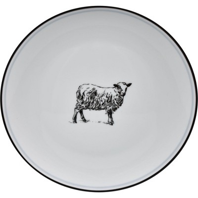 OmniWare 8" Stoneware Salad Plate, Set of 4, Rustic Country Sheep Design, Vintage-Inspired Ceramic Dish Set, Farmhouse-Style Tableware