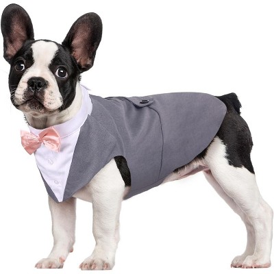 Kuoser Dog Tuxedo Dog Suit and Bandana Set, Dogs Tuxedo Wedding Party Suit, Dog Prince Wedding Bow Tie Shirt Formal Dog Wedding Attire,Gray - XX Large