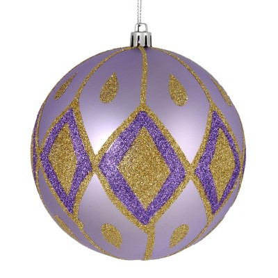 Vickerman 6" Lavender Matte Ball with Glitter Diamond Pattern. Add variety and sparkle to your holiday arrangement with this matte ornament that