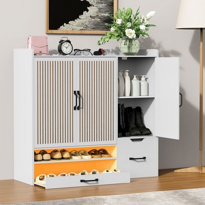 Airsurfer Multi-functional Shoe Cabinet with Adjustable Shelves,Retractable toe-kick drawer,Minimalist Shoe Storage Organizer with Sturdy Top Surface