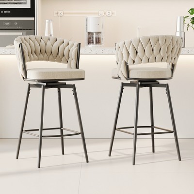 GDFStudio Kyra Modern Upholstered 360° Swivel Bar Chairs with Curved Back (Set of 2)