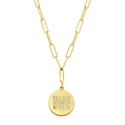Adornia Tarnish Resistant 14k Gold Plated Pave Crystal Initial Disc Paperclip Necklace