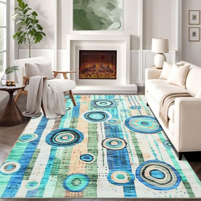 Colorful Rug Machine Washable Modern Floor Carpets for Hallways Ultra Soft Thin Geometric Carpet Foldable Non Slip Accent Rug