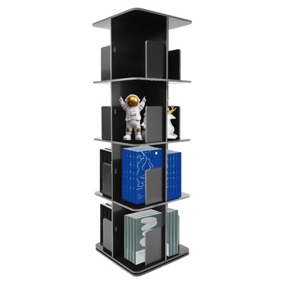 YIYIBYUS 360° Rotating Bookshelf 4 Tier Standing Bookcase Small Corner Bookcase Black