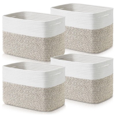Aoibox Cotton Rope Storage Baskets for Shelves Decorative Woven Organizer Bins White Brown for Home 4 Pack 12 Inch