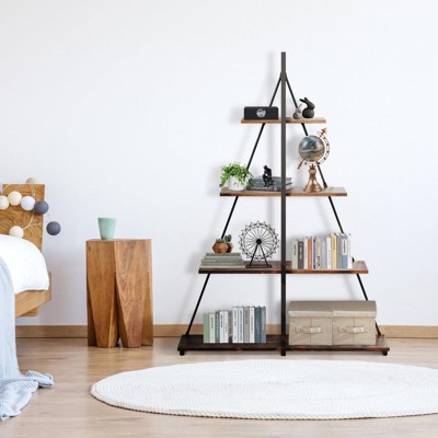 4 Tier Book Shelf, Ladder Bookcase with Sailboat A Shaped Structure, Bookshelf with Sturdy Shelves Display