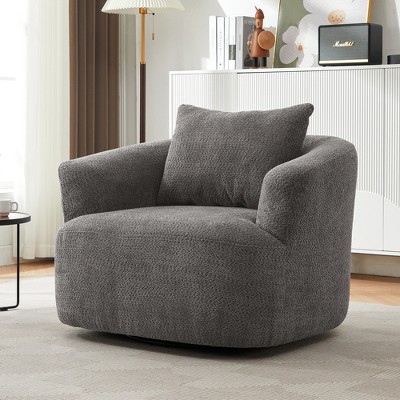 360° Swivel Barrel Accent Chair with Throw Pillow, Upholstered Boucle Armchair for Living Room, Bedroom, Office or Hotel - ModernLuxe