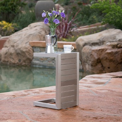 MAYEERTY End Table Fashionable Modern Aluminium Side Table with Storage Silver