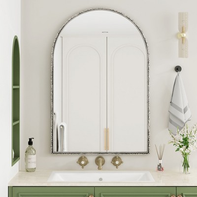 PAGED Vanity Mirror Iron Art Arch Vintage Bathroom Mirror with Three Sturdy Hooks and Locking Screws, Makeup Mirror for Wall