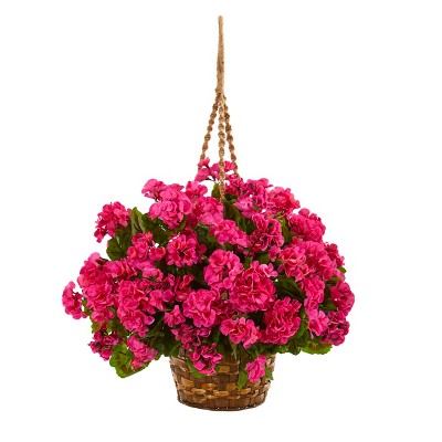 Nearly Natural Geranium Hanging Basket Artificial Plant UV Resistant (Indoor/Outdoor), Beauty