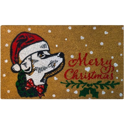 Kate Aurora Christmas Santa Golden Retriever Bristled Outdoor Welcome Mat - 18"x30"