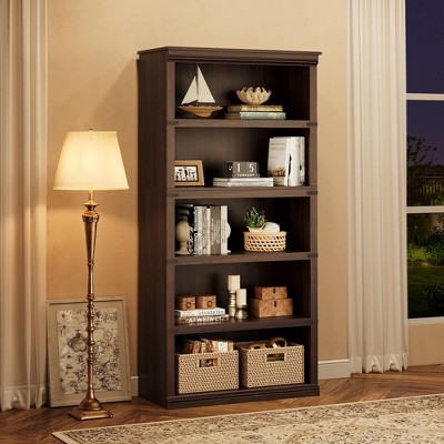 5 Tier Bookcase, Farmhouse Book Shelf with Storage Open Display Bookshelves, 71" Tall Book Case Wooden 5 Shelf Bookcase