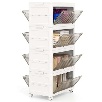 Costway 3/4-Tier Stackable Storage Bins 33-gal Collapsible Storage Boxes with Lid Organizer