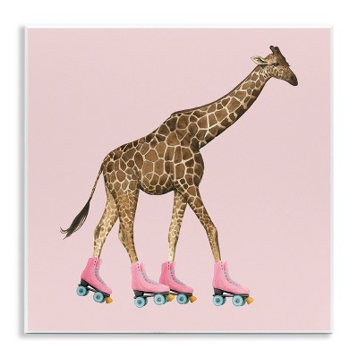 Stupell Industries 17"x17" Kids' Funny Giraffe Wearing Roller skates Cute Pink Design Wall Art Unframed