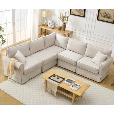Modular L Shaped Sectional Sofa Couch, 94" Reversible 5-Seat Corner Sofa with Rolled Arms, Upholstered Linen Fabric, Comfy Sleeper Sofa