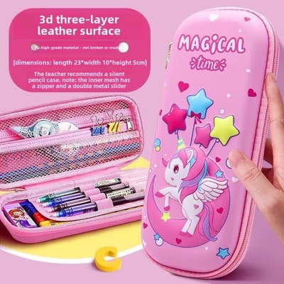 Pencil Case for Girls Boys, Waterproof 3D Large Capacity Portable Cartoon Pencil Box Organizer for Kids Elementary School
