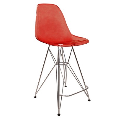 LeisureMod Cresco Mid-Century Modern Acrylic Counter Height Barstool with Chrome Base, Ideal for Kitchen Island or Dining Room Seating and Lounges