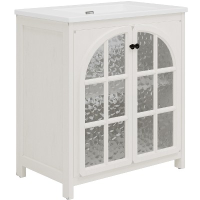 Dexmalle Antique Vintage Rustic 31" Farmhouse Bathroom Vanity with Glass Door