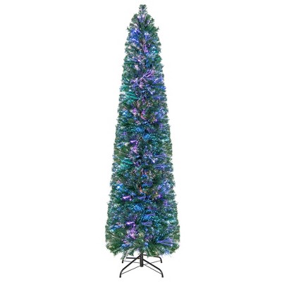 Costway 5/6/7/8 FT Pre-Lit Artificial Xmas Tree with Colorful Fiber Optics & 361/517/697/889 PVC Branch Tips
