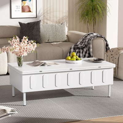 LIVAREEmlen Lift-Top Coffee Table with 2 Drawers, Center Table with Foldable Top and Hidden Storage Compartment for Living Room(White)