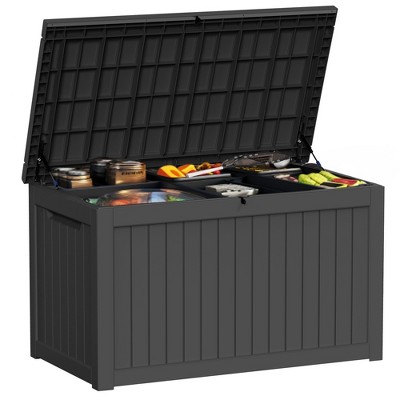 Syemin Deck Box, 230GAL Outdoor Storage Box, Patio Gardening Tools, Water and UV Resistant for Patio, Garden, Lawn, Black, 56.3"*31.1"*32"