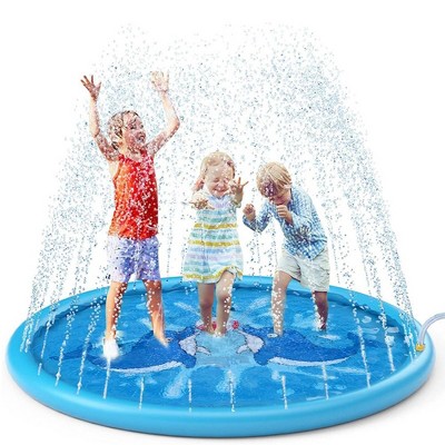 MOVSSOU Splash Pad 67" Sprinkler Play Mat Kid Dog Pad Sprinkler Pool Backyard Water Mat Blue