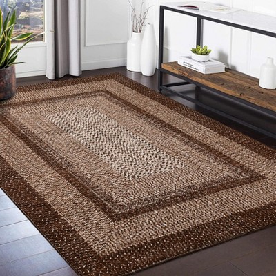 Washable Rugs 5x7 Non-Slip ¨C Boho Vintage Area Rug Low Pile Stain-Resistant Indoor Carpet with Braided Print