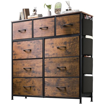 SUGIFT 9 Dresser Chest Closet Storage Organizer Unit for Bedroom with Side Pockets and Hooks Fabric Storage